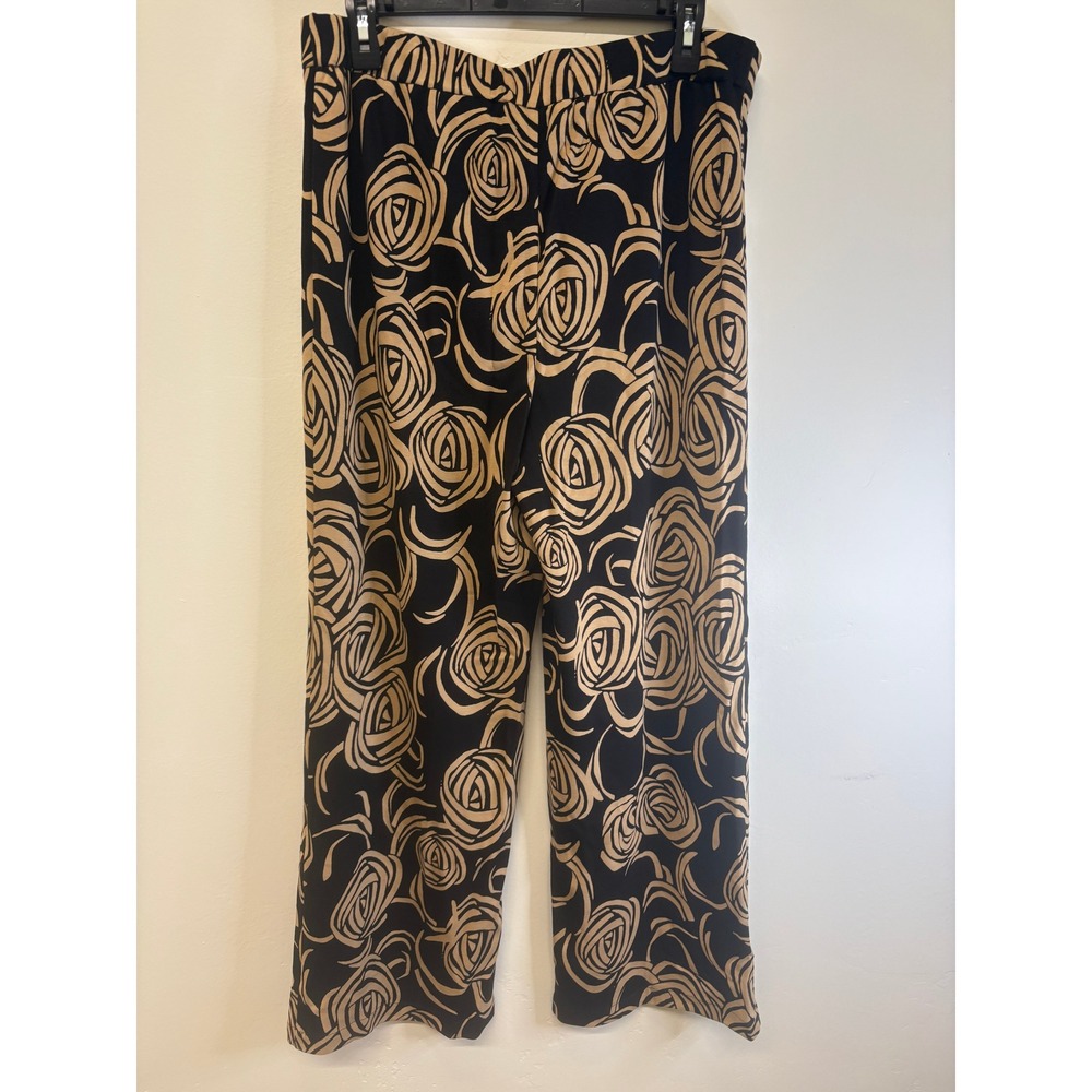 Chicos Rose Floral Swirl Wide Leg Pants Black Tan High Rise Size 2.5 XL